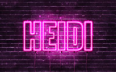 Heidi, 4k, isim Heidi adı ile, Bayan isimleri, Heidi adı, mor neon ışıkları, yatay metin, resim ile duvar kağıtları