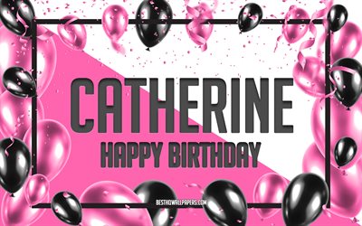 お誕生日おめでキャサリン-, お誕生日の風船の背景, キャサリン-, 壁紙名, キャサリン-お誕生日おめで, ピンク色の風船をお誕生の背景, ご挨拶カード, キャサリン-誕生日