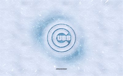 Chicago Cubs logo, American baseball club, winter concepts, MLB, Chicago Cubs ice logo, snow texture, Chicago, Illinois, USA, snow background, Chicago Cubs, baseball