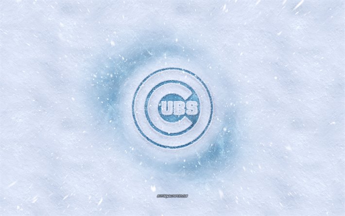 Chicago Cubs logo, American baseball club, winter concepts, MLB, Chicago Cubs ice logo, snow texture, Chicago, Illinois, USA, snow background, Chicago Cubs, baseball