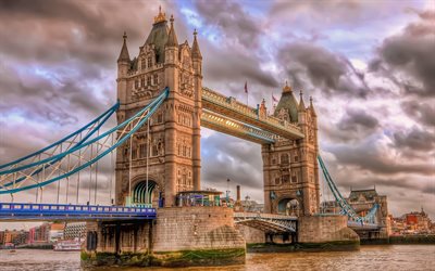 Tower Bridge, HDR, ingl&#234;s marcos, Europa, Inglaterra, Reino UNIDO, Reino Unido