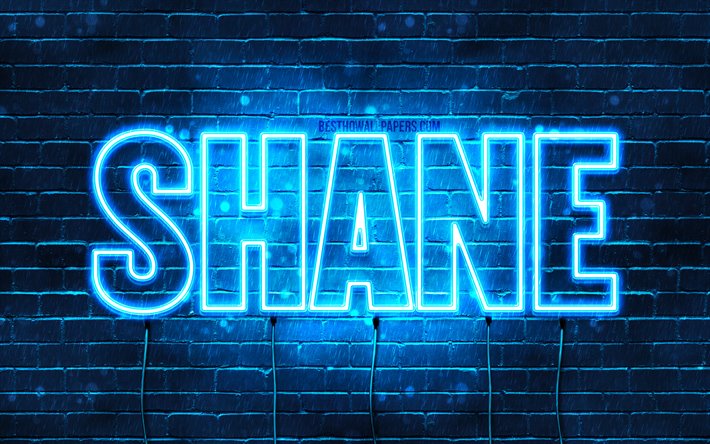 Shane, 4k, taustakuvia nimet, vaakasuuntainen teksti, Shane nimi, blue neon valot, kuva Shane nimi