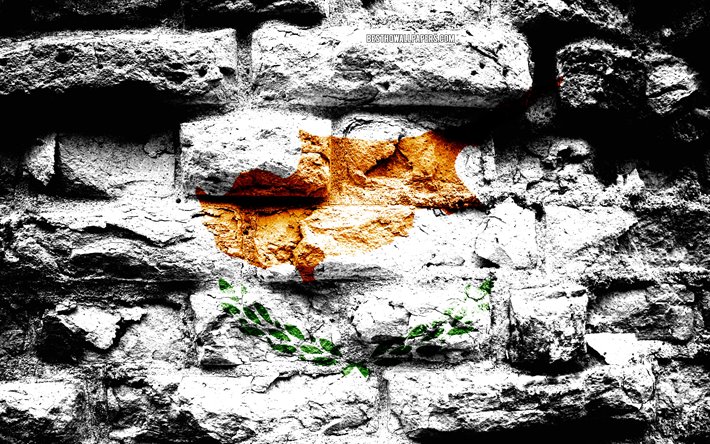 Cyprus flag, grunge brick texture, Flag of Cyprus, flag on brick wall, Cyprus, Europe, flags of european countries