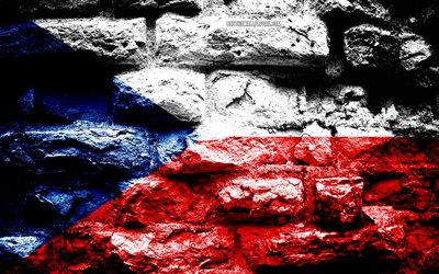 Bandeira da Rep&#250;blica checa, grunge textura de tijolos, bandeira na parede de tijolos, Rep&#250;blica Checa, Europa, bandeiras de pa&#237;ses europeus