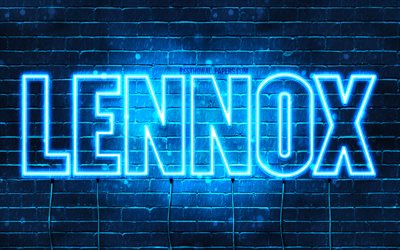 Lennox, 4k, taustakuvia nimet, vaakasuuntainen teksti, Lennox nimi, blue neon valot, kuva Lennox nimi