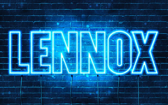 Lennox, 4k, wallpapers with names, horizontal text, Lennox name, blue neon lights, picture with Lennox name