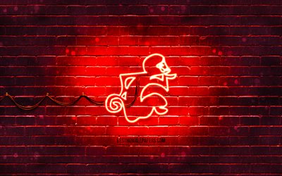 Monkey neonskylt, 4k, kinesiska zodiaken, red brickwall, Monkey zodiac, djur tecken, Kinesiska kalendern, kreativa, Monkey stj&#228;rntecken, Kinesiska Stj&#228;rntecknen, Apa