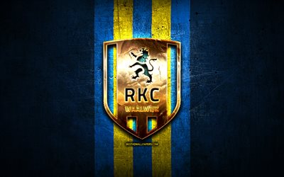 Waalwijk FC, ouro logotipo, Eredivisie, metal azul de fundo, futebol, RKC Waalwijk, Holand&#234;s futebol clube, RKC Waalwijk logotipo, Pa&#237;ses baixos