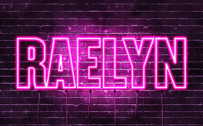 Raelyn, 4k, 壁紙名, 女性の名前, Raelyn名, 紫色のネオン, テキストの水平, 写真Raelyn名
