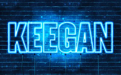 Keegan, 4k, isim Keegan adı ile, yatay metin, Keegan adı, mavi neon ışıkları, resimli duvar kağıtları