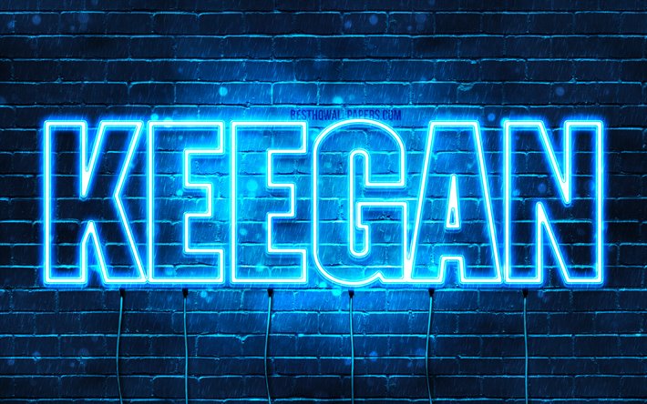 Keegan, 4k, fondos de pantalla con los nombres, el texto horizontal, Keegan nombre, luces azules de ne&#243;n, imagen con Keegan nombre