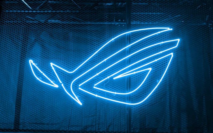 ダウンロード画像 4k Rog青色のロゴ 3dアート 共和国のユーザー 金属製グリッドの背景 Rogネオンのロゴ Asus 創造 Rog フリー のピクチャを無料デスクトップの壁紙