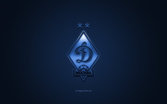 El FC Dynamo de Mosc&#250; (federaci&#243;n de f&#250;tbol del club, Russian Premier League, logo azul, azul de fibra de carbono de fondo, de f&#250;tbol, de Mosc&#250;, Rusia, el Dinamo de Mosc&#250; logotipo