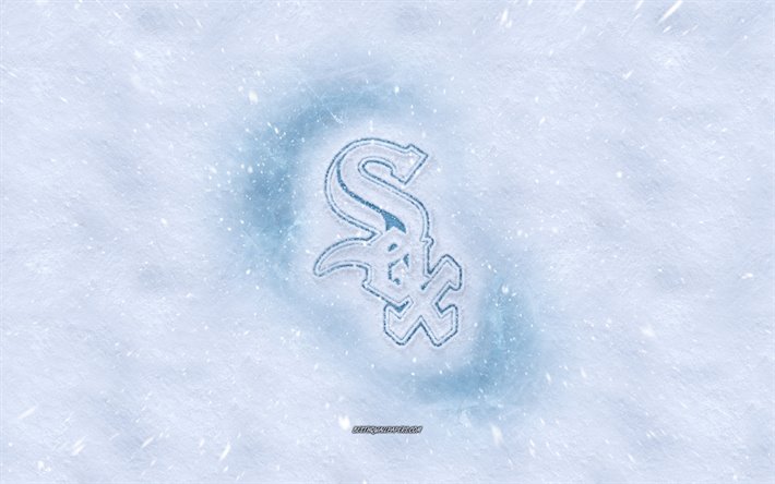 Chicago White Sox logo, American baseball club, winter concepts, MLB, Chicago White Sox ice logo, snow texture, Chicago, Illinois, USA, snow background, Chicago White Sox, baseball
