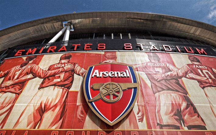 Emirates Stadium, l&#39;Arsenal FC Logo, Londra, Inghilterra, inglese, stadio di calcio, Arsenal FC, calcio
