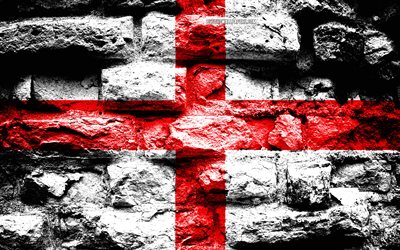 Bandeira de inglaterra, grunge textura de tijolos, Bandeira da Inglaterra, bandeira na parede de tijolos, Inglaterra, Europa, bandeiras de pa&#237;ses europeus