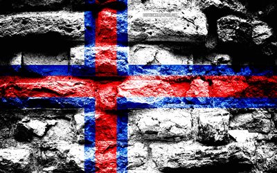 Faroe Islands flag, grunge brick texture, Flag of Faroe Islands, flag on brick wall, Faroe Islands, Europe, flags of european countries