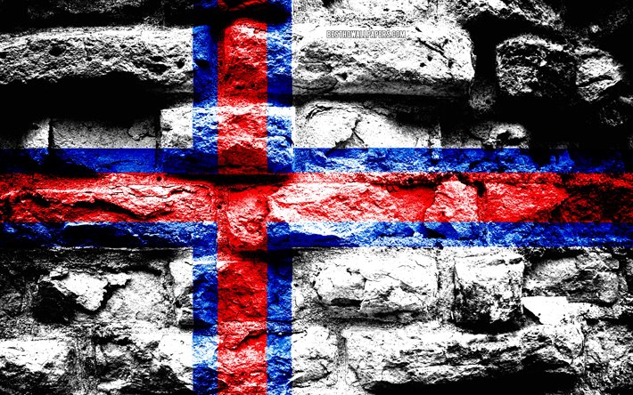 Avrupa &#252;lkeleri, Faroe Adaları Faroe Adaları bayrağı, grunge tuğla doku, Bayrak, tuğla duvarda bayrak, Faroe Adaları, Avrupa, bayraklar