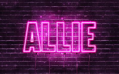 Allie, 4k, sfondi per il desktop con i nomi, nomi di donna, Allie nome, viola neon, orizzontale del testo, dell&#39;immagine con nome Allie