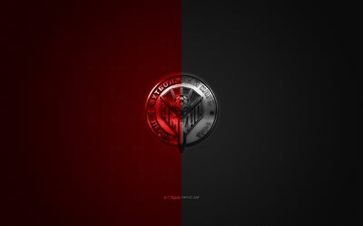 FC Amkar Perm, Russian football club, Russian Premier League, red-black logo, red-black carbon fiber background, football, Perm, Russia, FC Amkar Perm logo