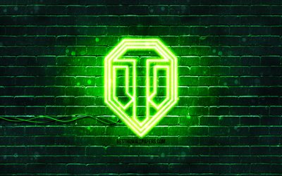 World of Tanks logo verde, WoT, 4k, verde, brickwall, World of Tanks logo, marchi, World of Tanks neon logo, World of Tanks, WoT logo