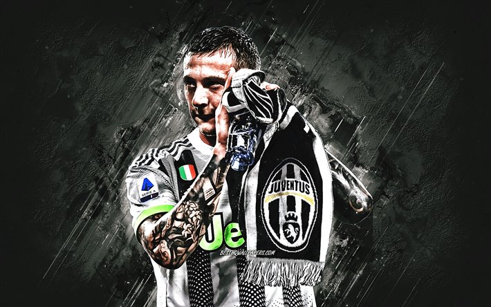 Federico Bernardeschi, Juventus FC, Italian jalkapalloilija, muotokuva, huivi Juventus, vanha Juventus logo, Serie, Italia, jalkapallo