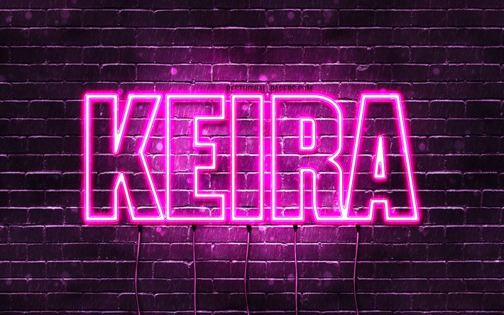 Keira, 4k, pap&#233;is de parede com os nomes de, nomes femininos, Keira nome, roxo luzes de neon, texto horizontal, imagem com Keira nome