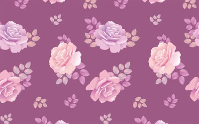 lila struktur med rosor, lila blommig struktur, blommiga retro bakgrund, rosor retro bakgrund, rosor konsistens