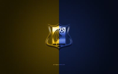 fc rostow, russische fu&#223;ball-club, der russischen premier-liga, blau-gelb-logo, blau gelb carbon-faser-hintergrund, fu&#223;ball, rostow, russland, fc rostov-logo
