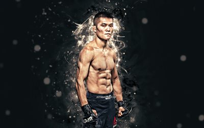 Liu Pingyuan, 4k, blanco luces de ne&#243;n, los cazas Chinos, MMA, UFC, luchadores de artes marciales Mixtas, Liu Pingyuan 4K, luchadores de la UFC, Magnum, luchadores de MMA