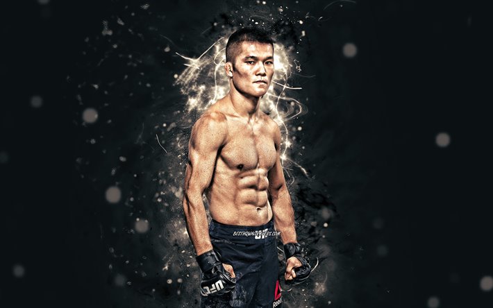 Liu Pingyuan, 4k, vit neon lights, Kinesiska soldater, MMA, UFC, fighters, Mixed martial arts, Liu Pingyuan 4K, UFC fighters, Bra, MMA-fighters