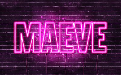 Maeve, 4k, tapeter med namn, kvinnliga namn, Maeve namn, lila neon lights, &#246;vergripande text, bild med Maeve namn