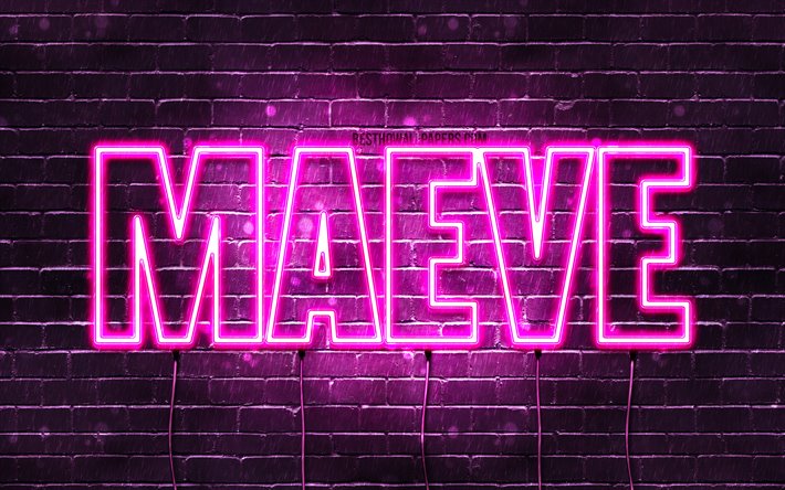 Maeve, 4k, fondos de pantalla con los nombres, los nombres femeninos, Maeve nombre, p&#250;rpura luces de ne&#243;n, el texto horizontal, imagen con Maeve nombre