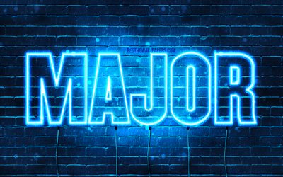 Major, 4k, wallpapers with names, horizontal text, Major name, blue neon lights, picture with Major name