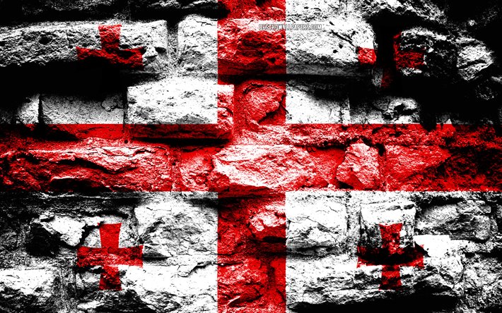 Georgia flag, grunge brick texture, Flag of Georgia, flag on brick wall, Georgia, Europe, flags of european countries