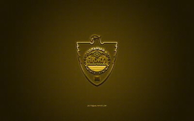 fc anzhi makhachkala russischen fu&#223;ball-club, russische premier league, gelbes logo, gelb carbon fiber hintergrund, fu&#223;ball, makhachkala, russland, fc anzhi logo