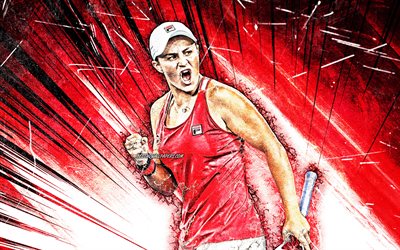 Ashleigh Barty, WTA, grunge de l&#39;art, de l&#39;australie les joueurs de tennis, rose, abstrait rayons, tennis, Barty, fan art, Ashleigh Barty 4K