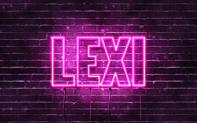 Lexi, 4k, wallpapers with names, female names, Lexi name, purple neon lights, horizontal text, picture with Lexi name