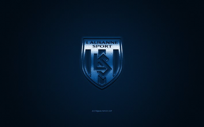 Le FC Lausanne-Sport, club Suisse de football, en Super League Suisse, logo bleu, bleu en fibre de carbone de fond, football, Lausanne, Suisse, le FC Lausanne-Sport logo