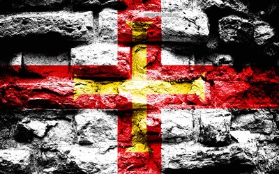 Channel Islands flag, grunge brick texture, Flag of Channel Islands, flag on brick wall, Channel Islands, Europe, flags of european countries