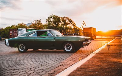 Dodge Charger RT 375 PS, 4k, retro carros, 1968 carros, muscle cars, 1968 Dodge Charger, os carros americanos, Dodge