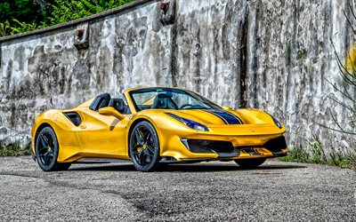 フェラーリ488Pistaスパイダー, 2020, 外観, 黄色のスポーツクーペ, 新しい黄色488Pistaスパイダー, イタリアのスポーツカー, フェラーリ