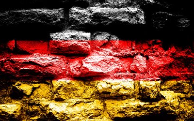 Germany flag, grunge brick texture, Flag of Germany, flag on brick wall, Germany, Europe, flags of european countries