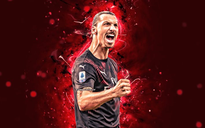 Zlatan Ibrahimovic, 4k, objetivo, O AC Milan, sueco jogadores de futebol, futebol, Serie A, Ibrahimovic, &quot;Rossoneri&quot;, Ibra, luzes de neon, 2020, 4K, Mil&#227;o FC, It&#225;lia, Do Milan