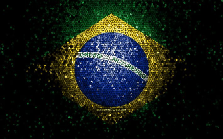 Brazil flag, mosaic art, South American countries, Flag of Brazil, national symbols, Brazilian flag, artwork, South America, Brazil