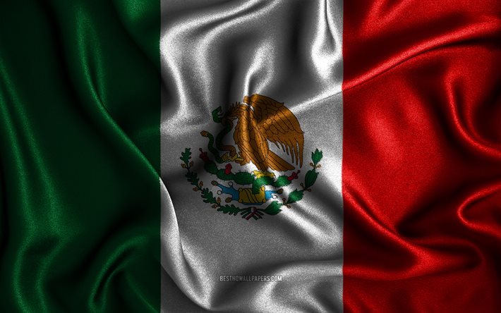 Meksika bayrağı, 4k, ipek dalgalı bayraklar, Kuzey Amerika &#252;lkeleri, ulusal semboller, Meksika Bayrağı, kumaş bayraklar, 3D sanat, Meksika, Kuzey Amerika, Meksika 3D bayrak