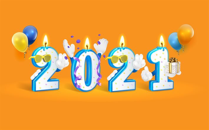 2021 Yeni Yıl, 4k, 3d tatil mektupları, Mutlu Yıllar 2021, 2021 kavramları, 2021 tatil arka planı