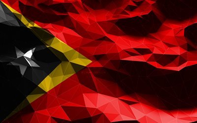 4k, bandeira de Timor-Leste, low poly art, pa&#237;ses asi&#225;ticos, s&#237;mbolos nacionais, Bandeira de Timor-Leste, bandeiras 3D, Timor-Leste, &#193;sia, bandeira 3D de Timor-Leste