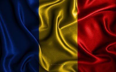 Bandeira romena, 4k, bandeiras onduladas de seda, pa&#237;ses europeus, s&#237;mbolos nacionais, Bandeira da Rom&#234;nia, bandeiras de tecido, bandeira da Rom&#234;nia, arte 3D, Rom&#234;nia, Europa, bandeira da Rom&#234;nia 3D