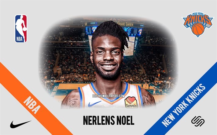 Nerlens Noel, New York Knicks, giocatore di basket americano, NBA, ritratto, USA, basket, Madison Square Garden, logo dei New York Knicks